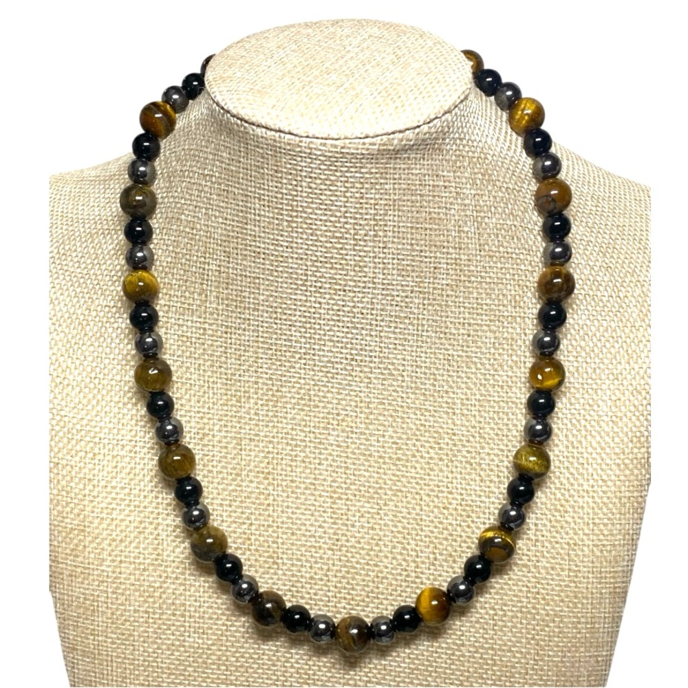 Men’s Triple Protection Necklace Hematite Tiger’s Eye & Black Obsidian